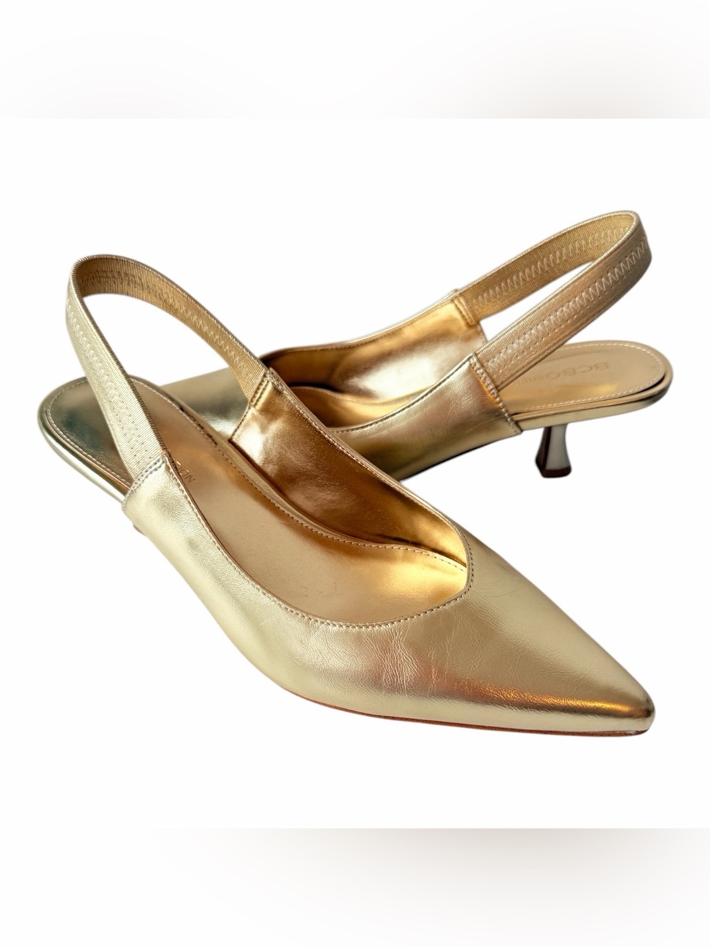 BCBGeneration Kayla Gold Mettalic Sling Back Kitten Heel Pumps Size 8